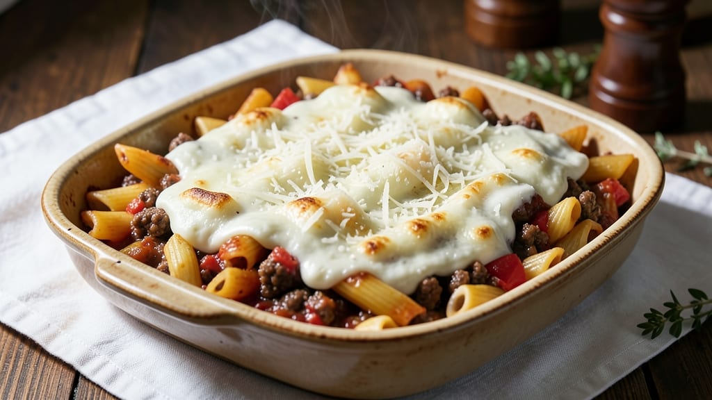 Baked Ziti With Meat and Ricotta Cheese Recipe: Triple-Layered Comfort in One Pan