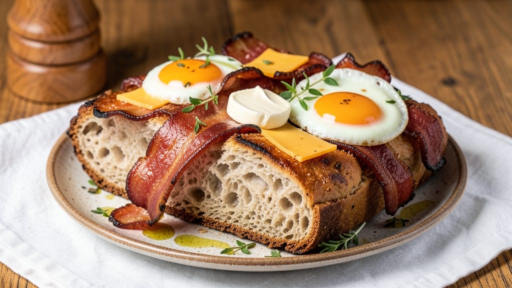 Bacon Egg and Cheese Sourdough Bread Recipe: Crispy-Toasted Layers With Runny Yolk Magic