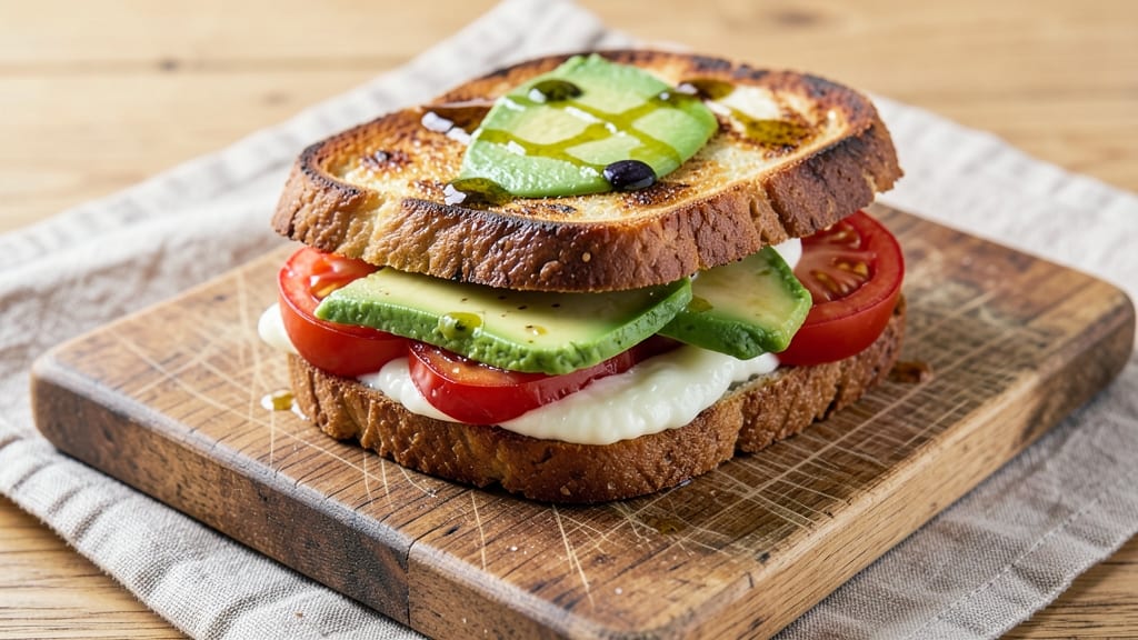 Avocado, Mozzarella, and Tomato Grilled Cheese Recipe: Crispy Crusts with Creamy Melty Layers