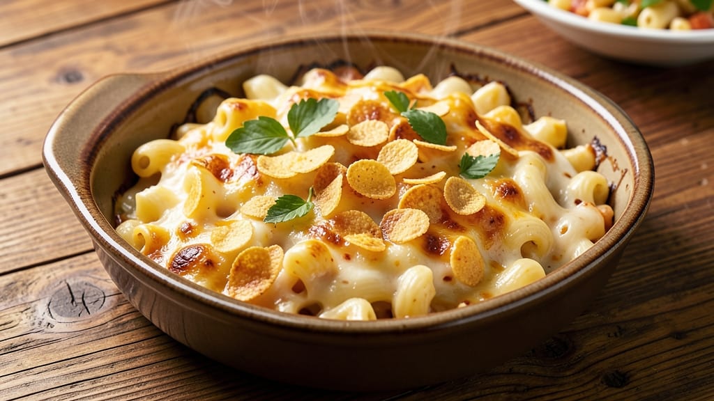 Baked Mac and Cheese Recipe with Corn Flakes: Crunchy Top, Melty Streaks in One Pan
