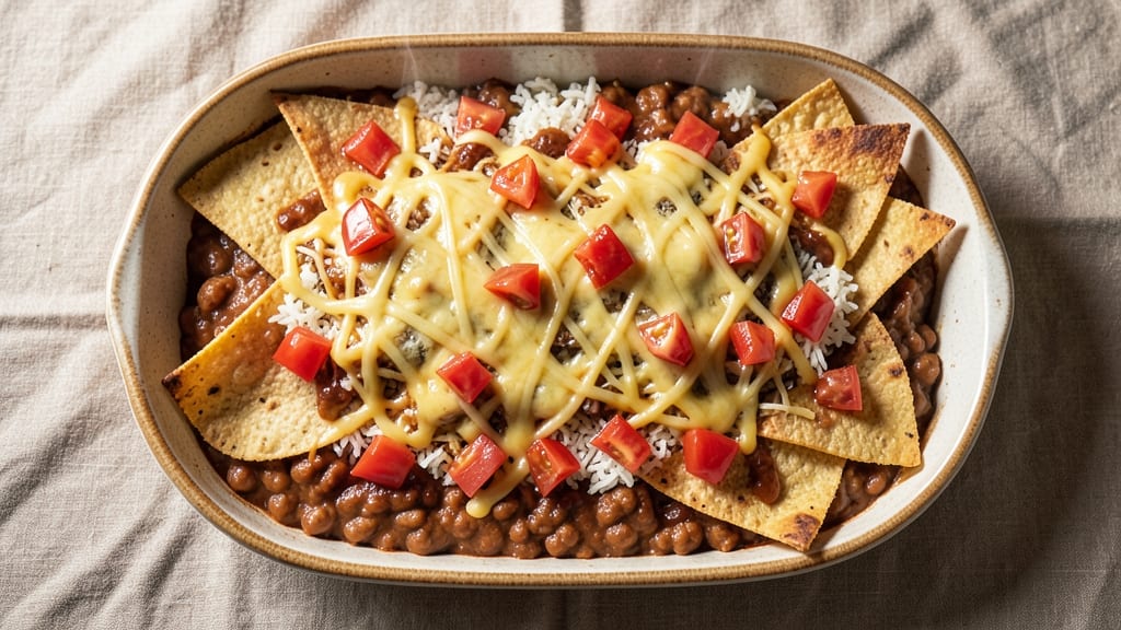 Bean and Cheese Enchilada Casserole Recipe: Crunchy Tortilla Top With Melty Cheese Rivers