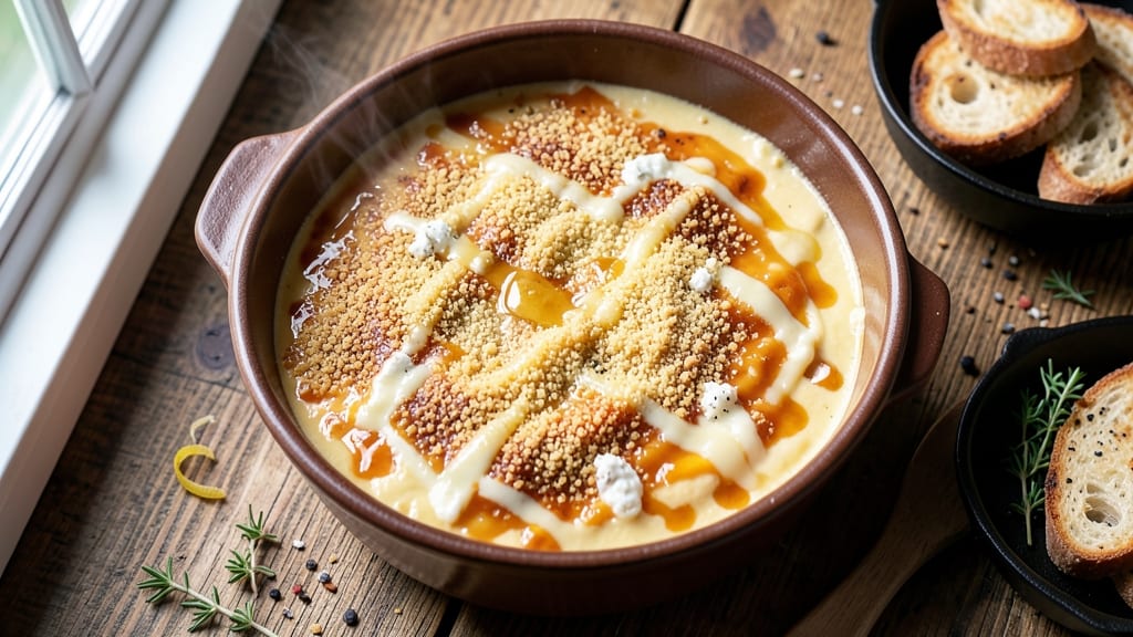 Baked Cheese Fondue Recipe: Triple-Layered Crunch With Warm Goat Cheese Streaks