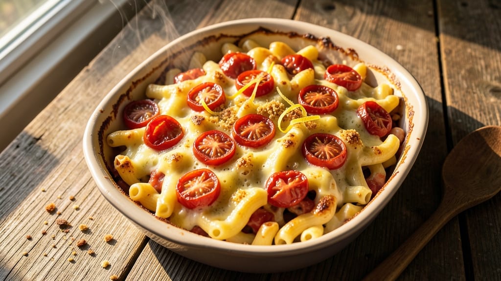 Baked Macaroni and Cheese With Stewed Tomatoes Recipe: Tomato-Infused Comfort with Crispy Breadcrumbs