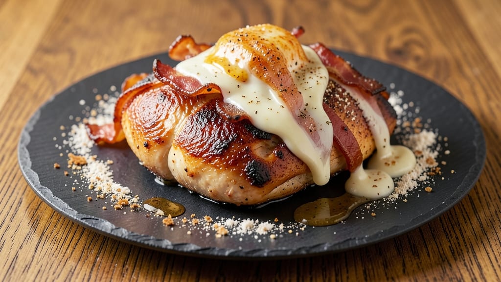 Baked Chicken With Bacon and Cheese Recipe: Smoky Crispy Top and Pull-Apart Cheese