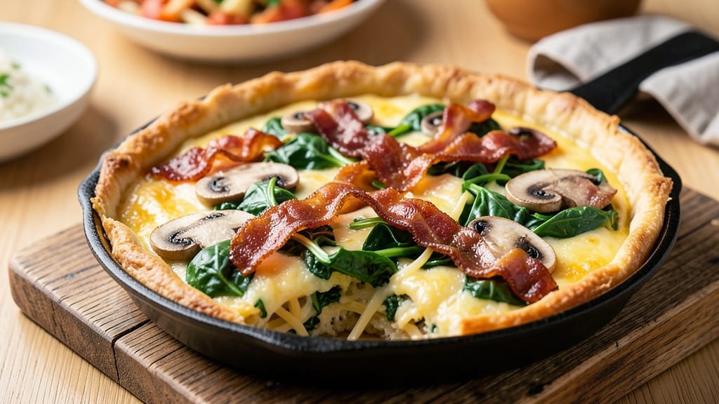Bacon Mushroom Spinach Cheese Quiche Recipe: Flaky Crust Filled With Smoky, Melty Layers