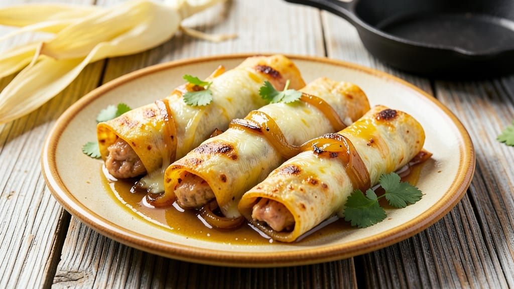 Authentic Mexican Cheese and Onion Enchilada Recipe: Crispy Tortillas Hugging Melted Queso Fundido