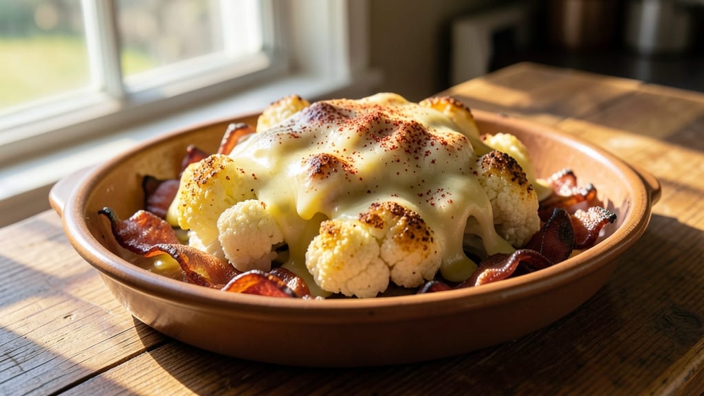 Baked Cauliflower, Bacon, and Cheese Recipe: Crispy-Topped Bites With Melty Cheese