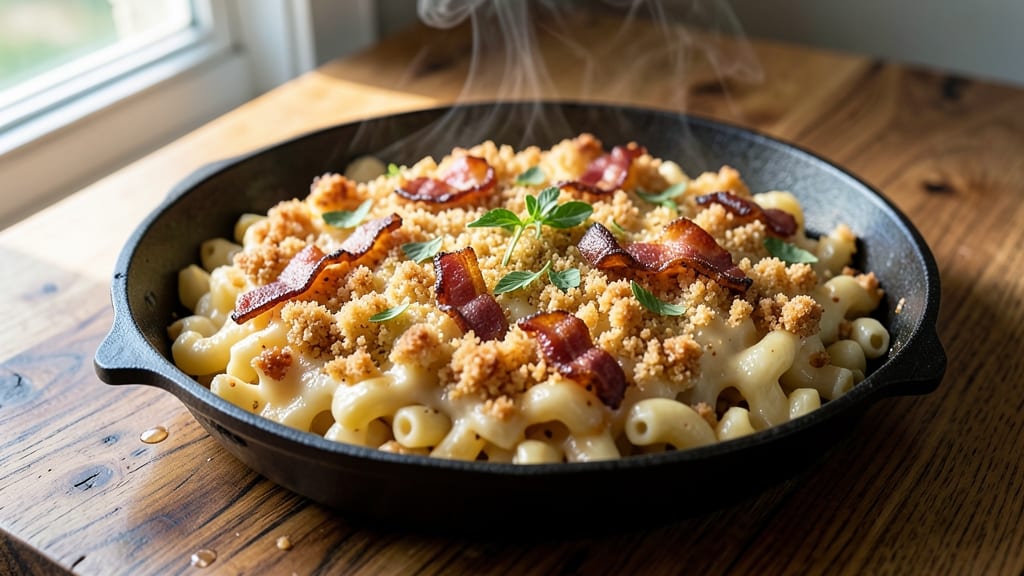 Baked Mac and Cheese Recipe with Bread Crumbs and Bacon: Crispy-Topped Indulgence in One Pan