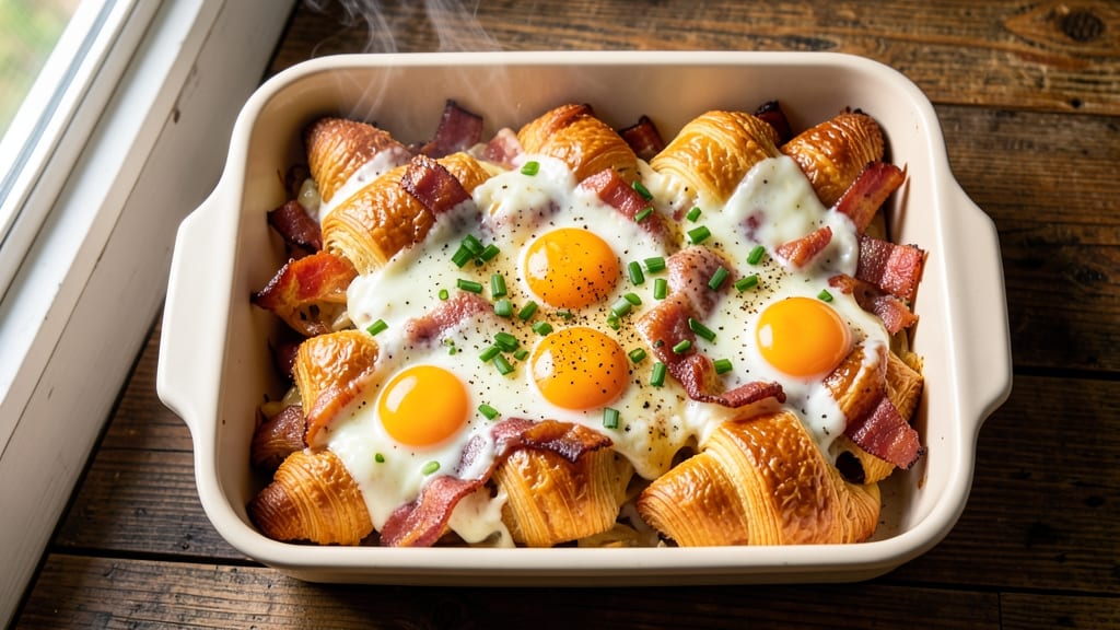 Bacon, Egg, and Cheese Croissant Casserole Recipe: Breakfast-Inspired Crunch With Gooey Layers