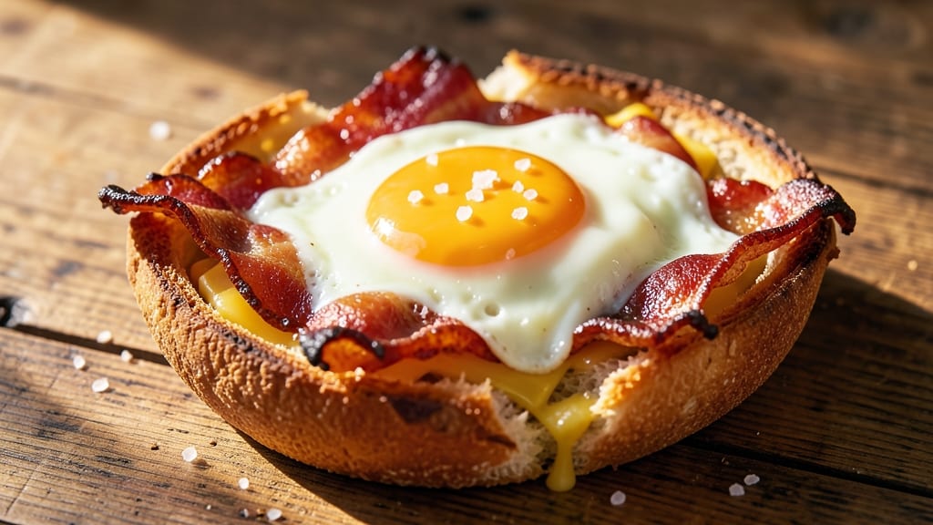 Bacon, Egg, and Cheese English Muffin Recipe: Crispy-Edged Breakfast Sandwich Stack