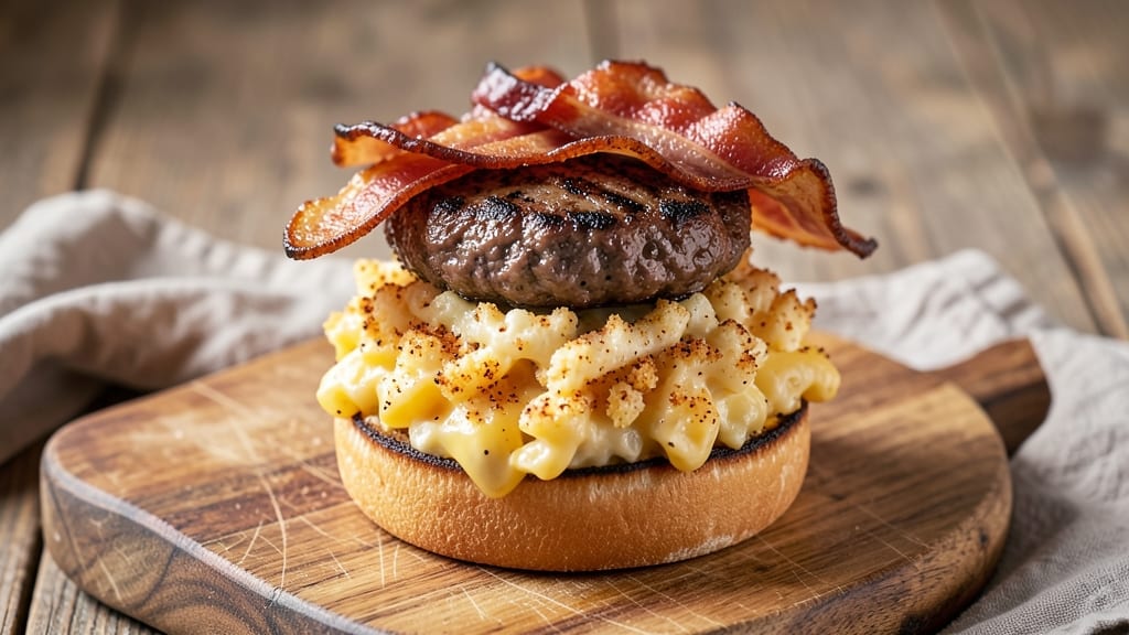 Bacon Mac And Cheese Burger Recipe: Smoky Cheese-Stuffed Patties With Crispy Bacon Layers