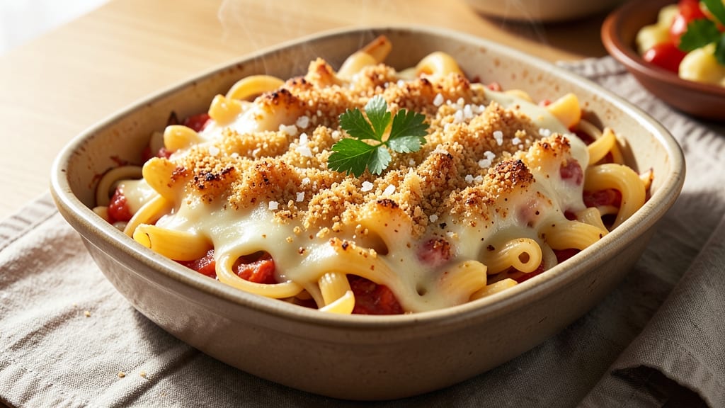 Baked Spaghetti Mac and Cheese Recipe: Triple-Layered Crunch With Gooey Tomato Streaks