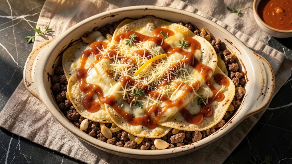 Beef and Cheese Enchilada Casserole Recipe: One-Pan Layered Cheese Crunch