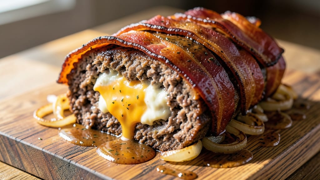 Bacon-Wrapped Cheese-Stuffed Meatloaf Recipe: Triple-Layered Crunch Meets Savory Surprise