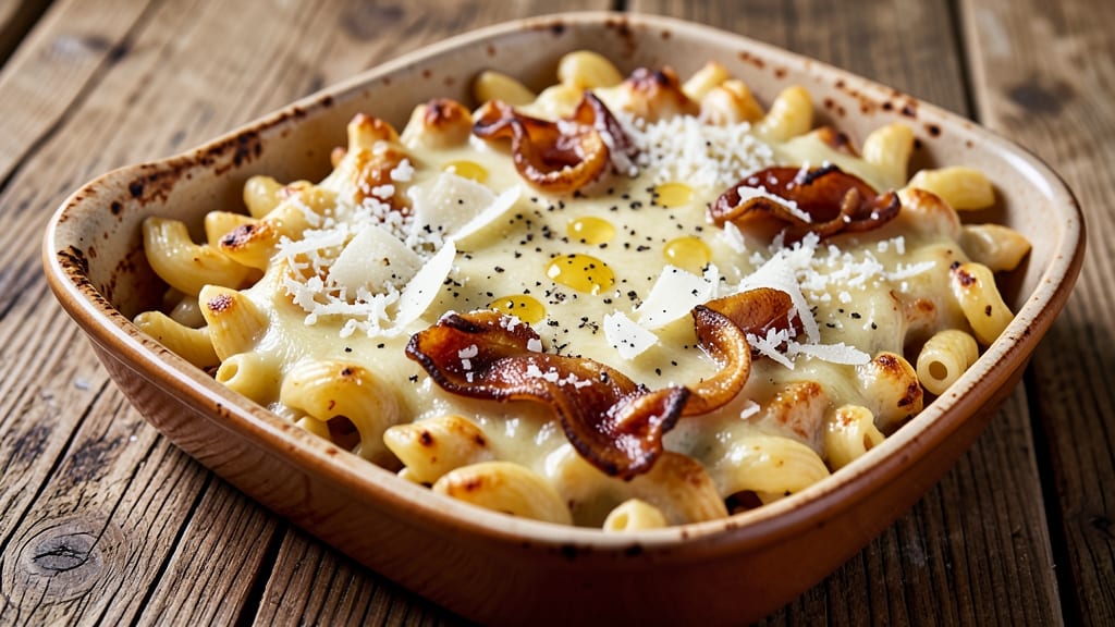 Baked Macaroni and Four Cheese Recipe: Triple-Layered Melted Cheese Bliss