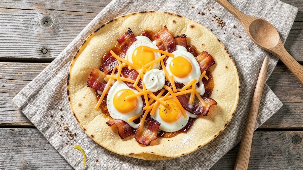 Amish Bacon, Egg, and Cheese Bread Recipe: Crispy Tortilla Stacks With Melty Cheese Rivers