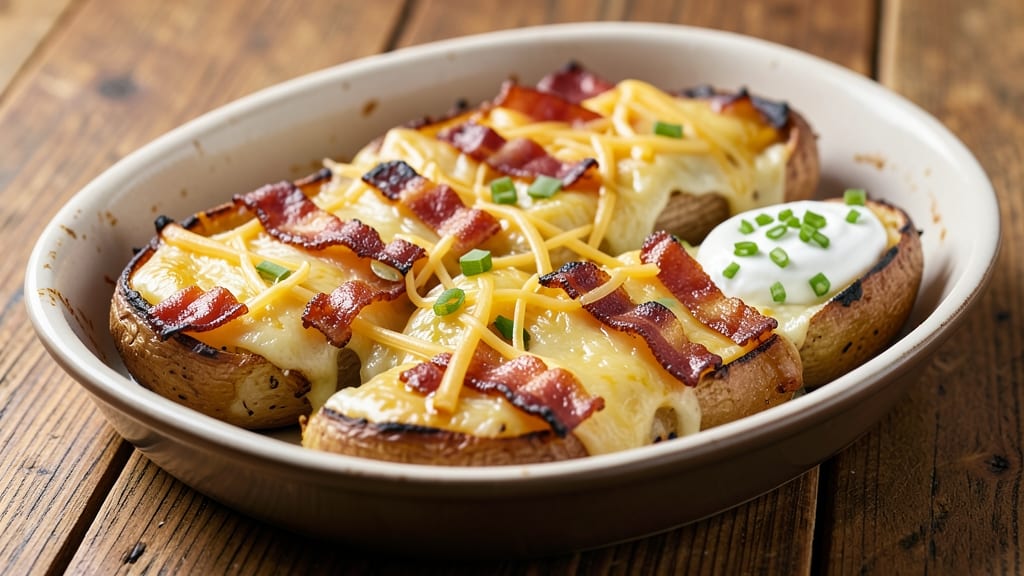 Baked Potato Skins With Cheese and Bacon Recipe: Crispy Crusts and Smoky-Salty Bites
