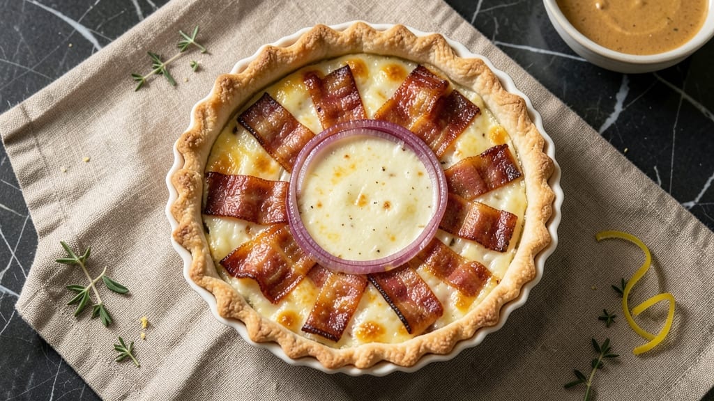 Bacon Cheese and Onion Quiche Recipe: Flaky Crust Loaded With Savory Layers